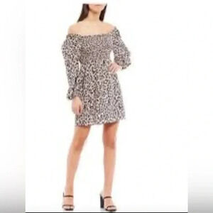 Sanctuary Marina Leopard Print Smocked Bodice Mini Dress Size 6